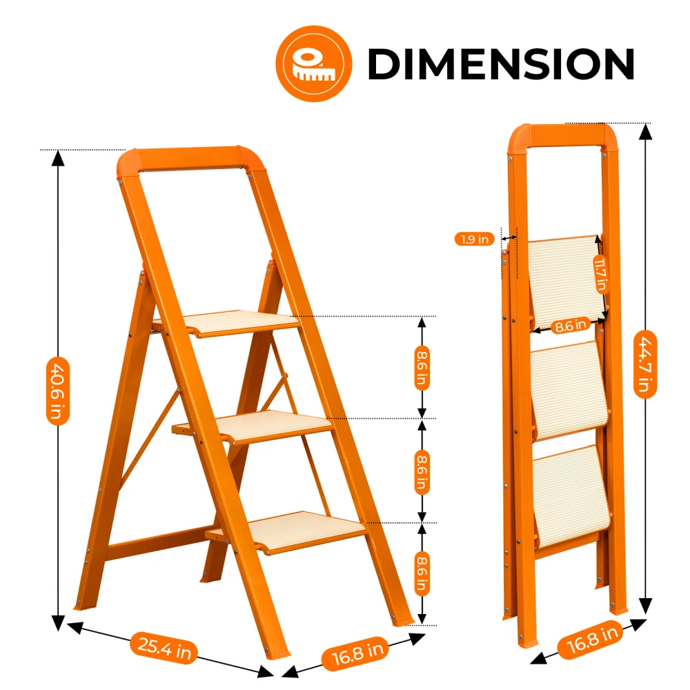 Taburete plegable con escalera de 3 escalones para adultos con pedal antideslizante ancho, escaleras plegables ligeras de aluminio para el hogar