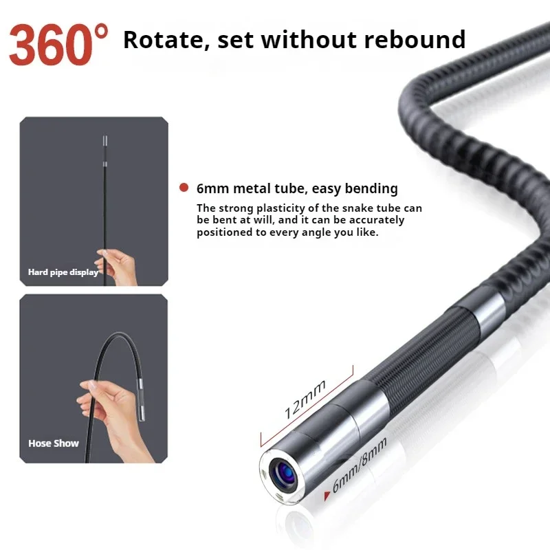 3.9mm HD Two-Way Rotary 360 ° Industrial Piping Endoscope Camera Borescope Inspection with 4.3Inch IPS for Automotive Inspection
