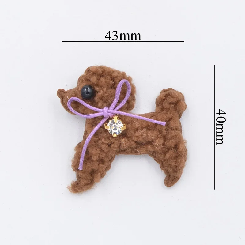 6Pcs Teddy Plush Padded Patches Rhinestone Bow Stick-on Cute Dog Appliques for Clothes Hat Leggings Sewing Supplies Ornament