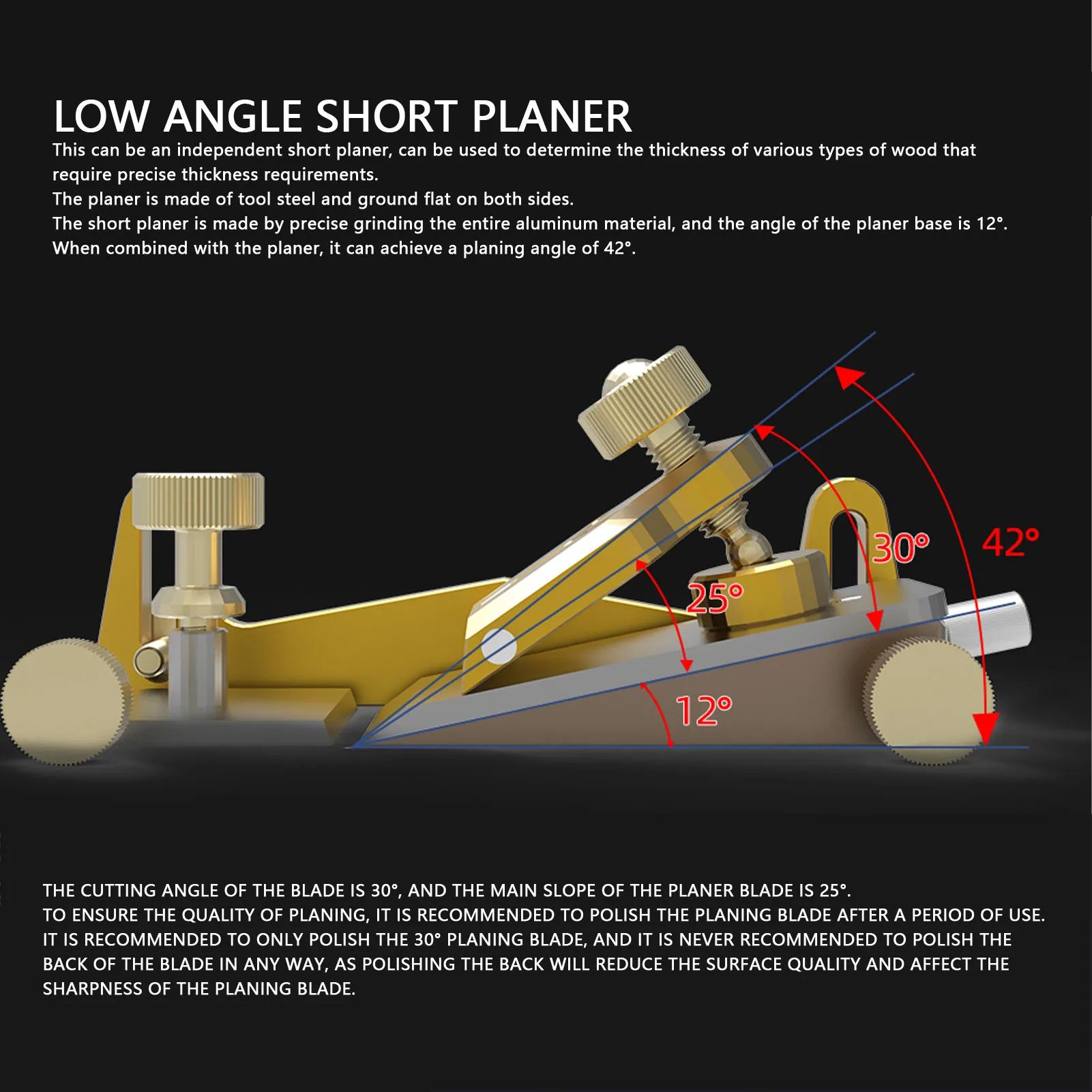Plaina manual plano de ângulo baixo, ângulo ajustável, espessura fixa, plaina manual para carpintaria, plano de ângulo baixo, plaina curta