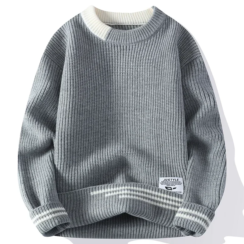 Men Retro Color Collision Twist Sweater Loose Fit Round Neck Knit Jumper Pullover Autumn Winter Casual 4 Colors Knitted Sweaters