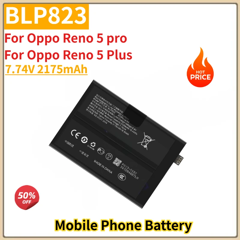 

Высококачественная батарея для мобильного телефона BLP823 7.74V 2175mAh для Oppo Reno 5 Pro / Reno 5 Plus, новая заменяемая батарея
