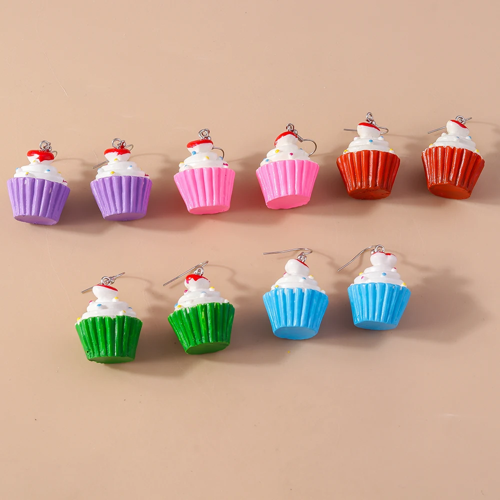 Aihua New In Cute Resin Funny Food Earrings Sweet Simulation Birthday Cake Ice Cream Earrings Girl Kids Jewelry Gifts