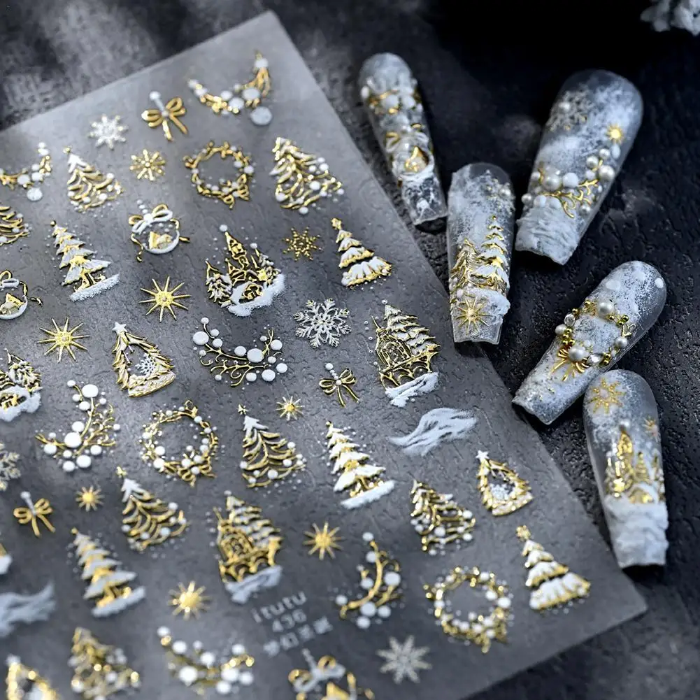 

Новые DIY дизайн ногтей тисненые наклейки Рождественский фестиваль украшения ногтей снежинка хрустальный шар замок Рождественская елка наклейки для ногтей