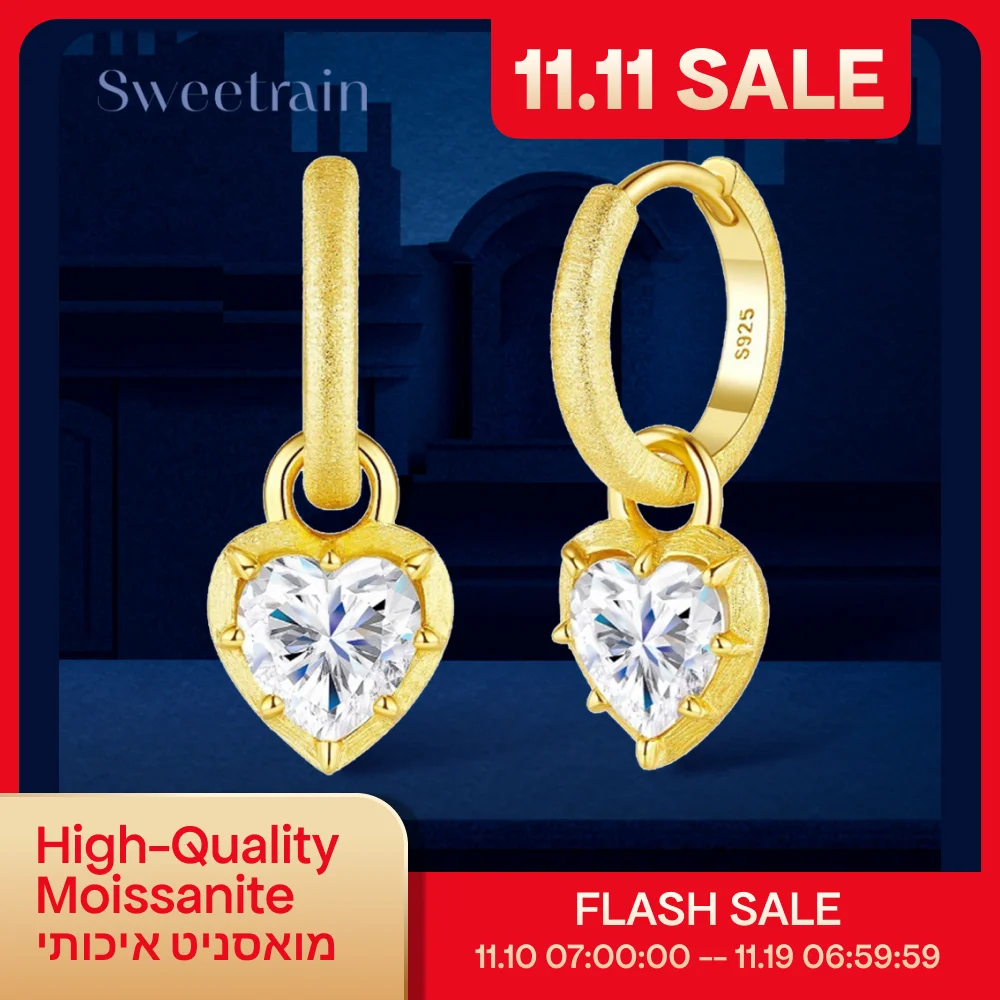 

1CT серьги-капли с муассанитом в форме сердца для женщин, матовые матовые серьги из стерлингового серебра S925, позолоченные 18 карат, ювелирные изделия для свадебной вечеринки