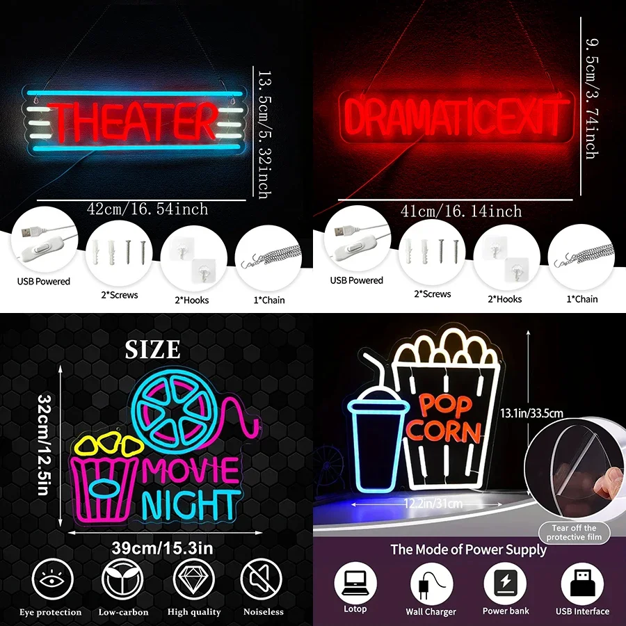 Decorazione per teatro da ufficio con luce al neon a LED, per sala giochi, teatro, film, arredamento per sala drammatica in un studio creativo, insegna al neon per uscita drammatica