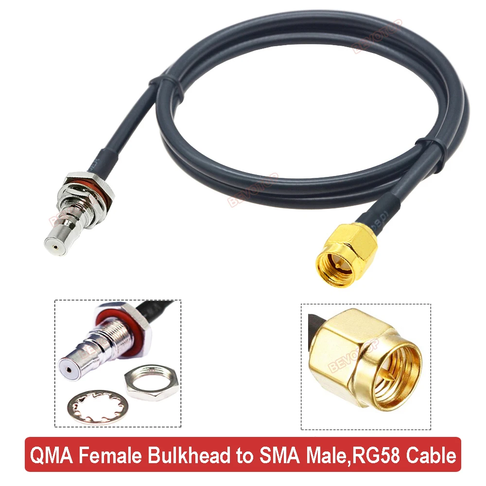 1PCS QMA to SMA RG58 Cable QMA Male to SMA/ RP-SMA Male Female Jack Plug 50Ohm Low Loss RF Coaxial Extension Pigtail BEVOTOP