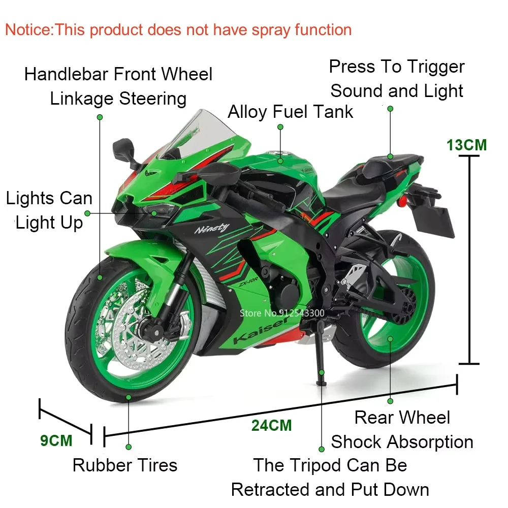 1:9 Schaal 1299 Kawasaki ZX-10R Motorfiets Model Speelgoed Auto Diecast Metaal Schokabsorptie Racing Motor Modellen Jongens Verjaardagscadeautjes