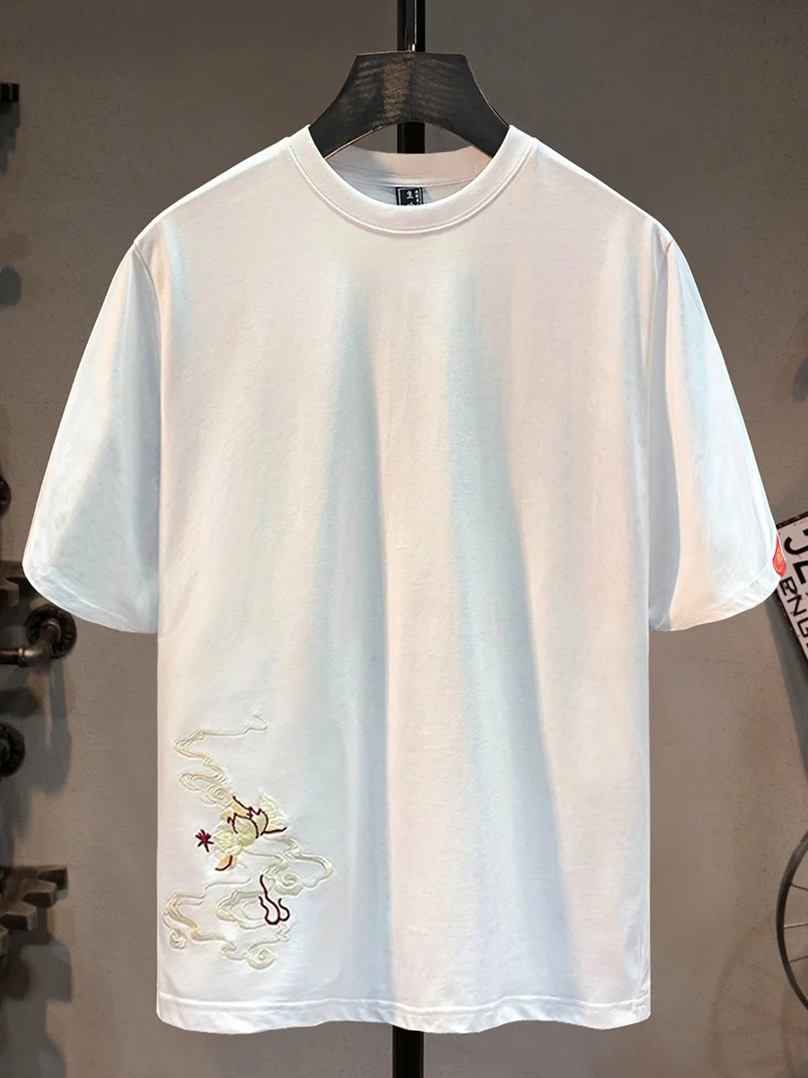 

Phoenix Embroidered T-irt Men's Summer Thin Heavyweight round Ne f Sve Youth Trendy Casual ort Sve irt