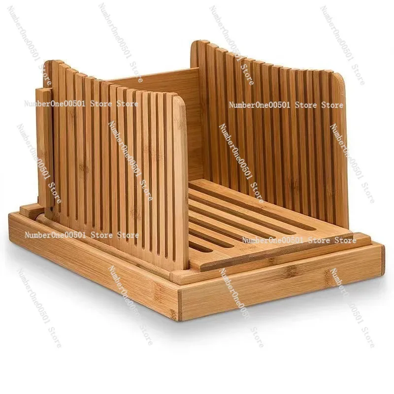 Adjustable Bamboo Bread Slicer Box with Crumb Tray for Toast Sandwich Kitchen Baking Tool