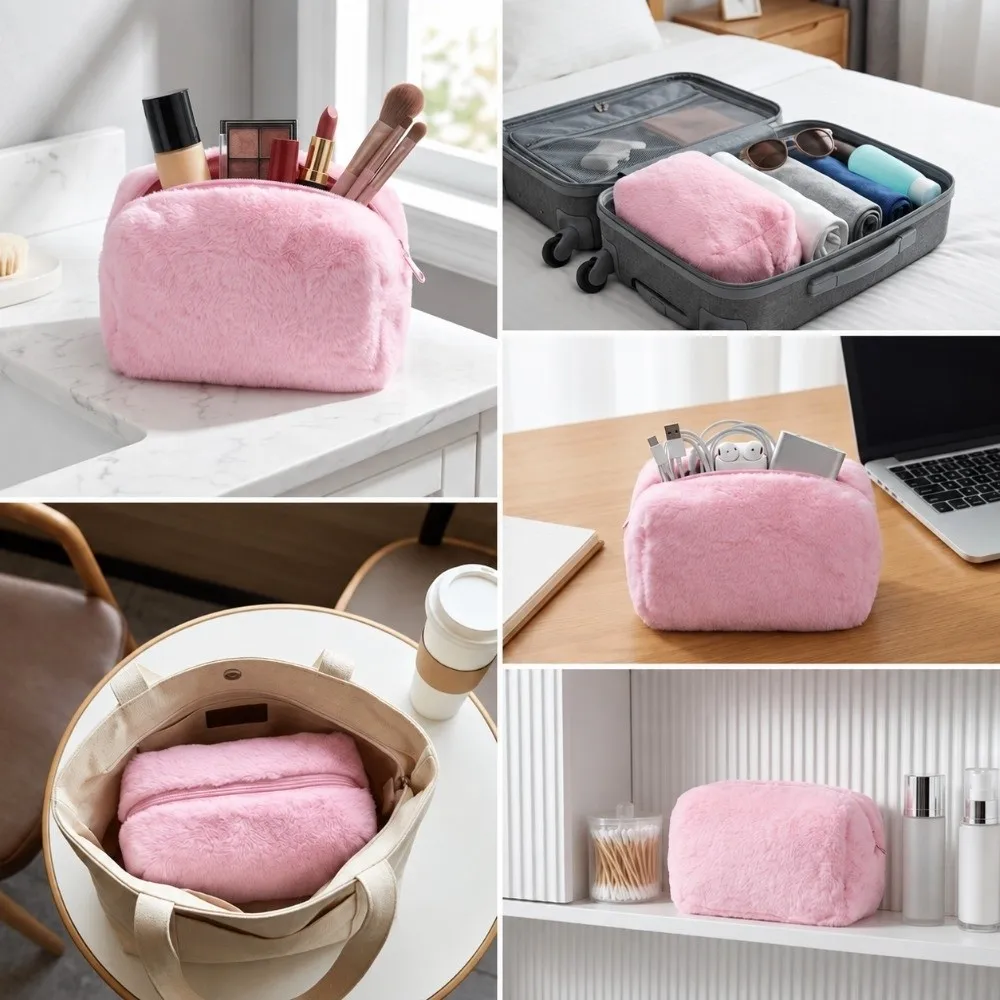Fabric Storage Bag Multi Candy Colors Lightweight Pencil Case Soft Rectangular Shape Soft Makeup Organizer