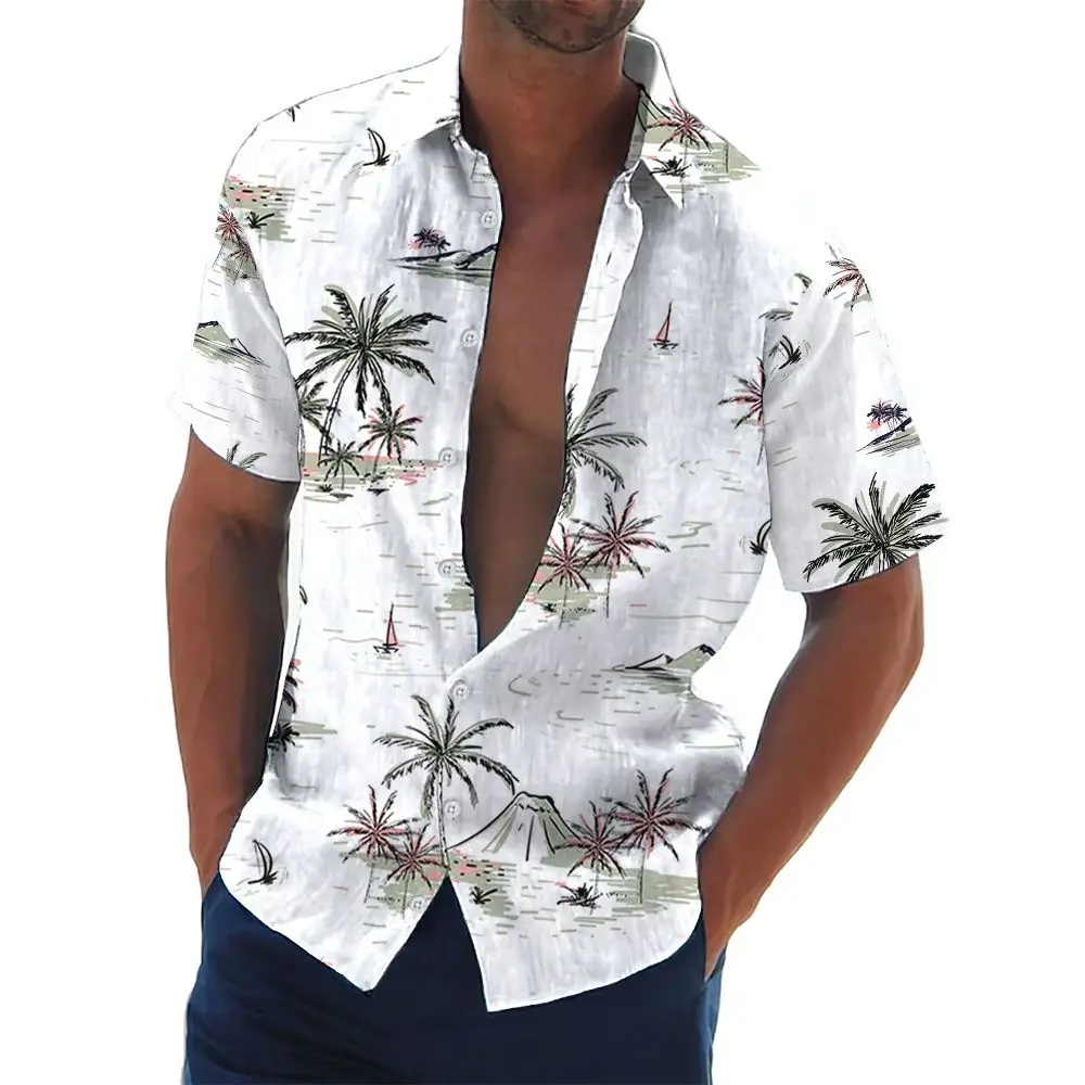 Camisas havaianas para homens, estampa 3D de coco, blusa de manga curta, camisetas de férias na praia, camiseta extragrande, roupas masculinas