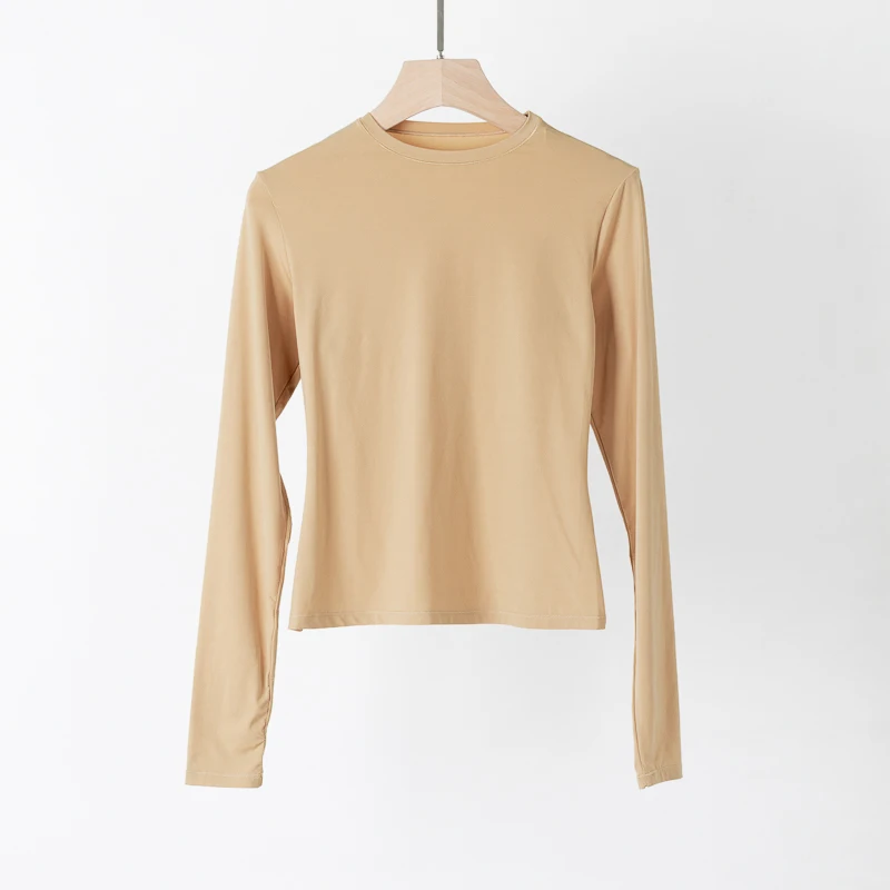 Kardaian round Ne Long Sve T-irt Women's Pure Color Soft Comfortable Skin-friendly Slimming Base Layer irt