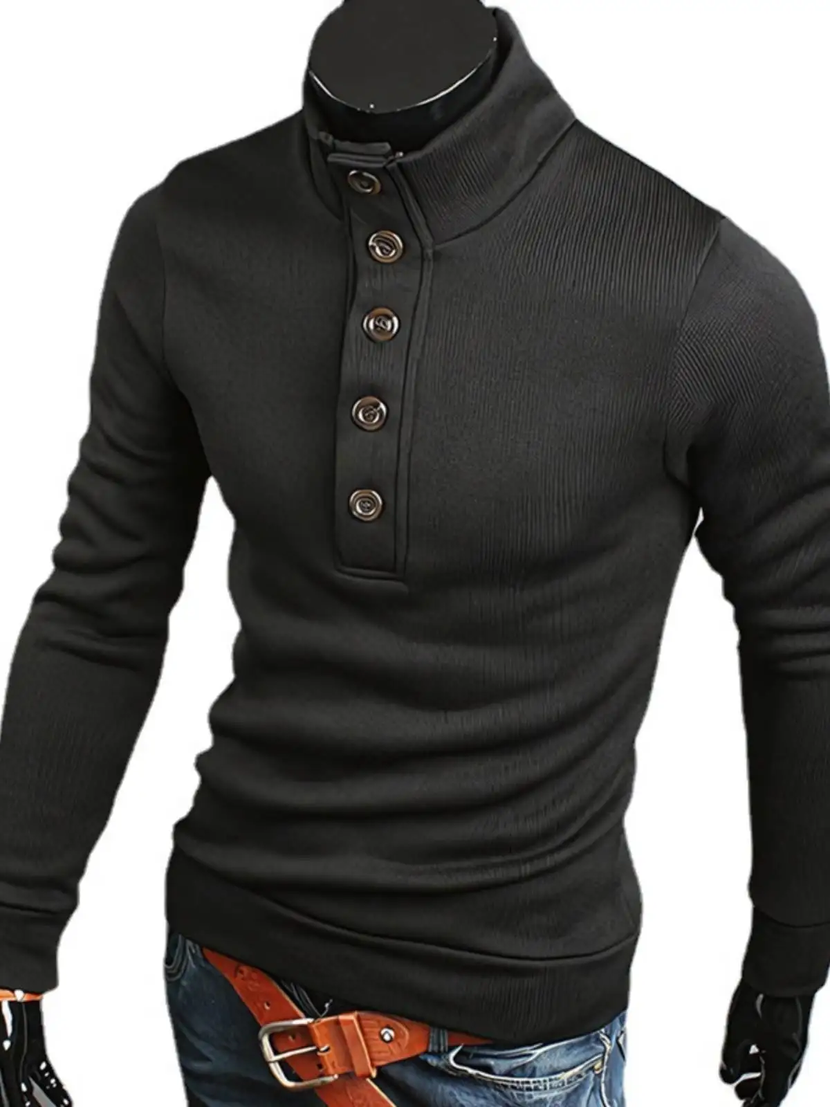 

Men's Faionable Knitted Sweater High Collar Button up Autumn Winter New Arrival Casual Loose Fit Long Sve T-irt