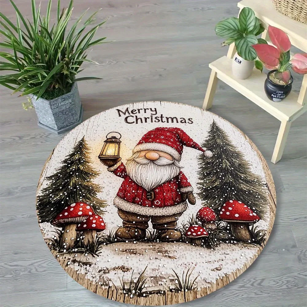 

1 шт., круглый ковер с рождественским гномом и грибным принтом, бархатная ткань с кристаллами, нескользящая, подходит для украшения спальни и гостиной