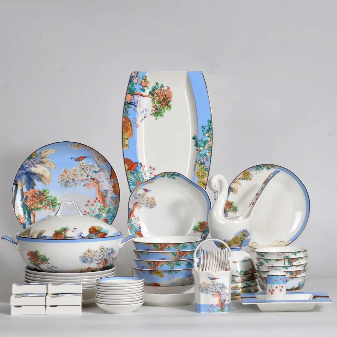 Tangshan bone china tableware hotel porcelain set color porcelain a variety of matching