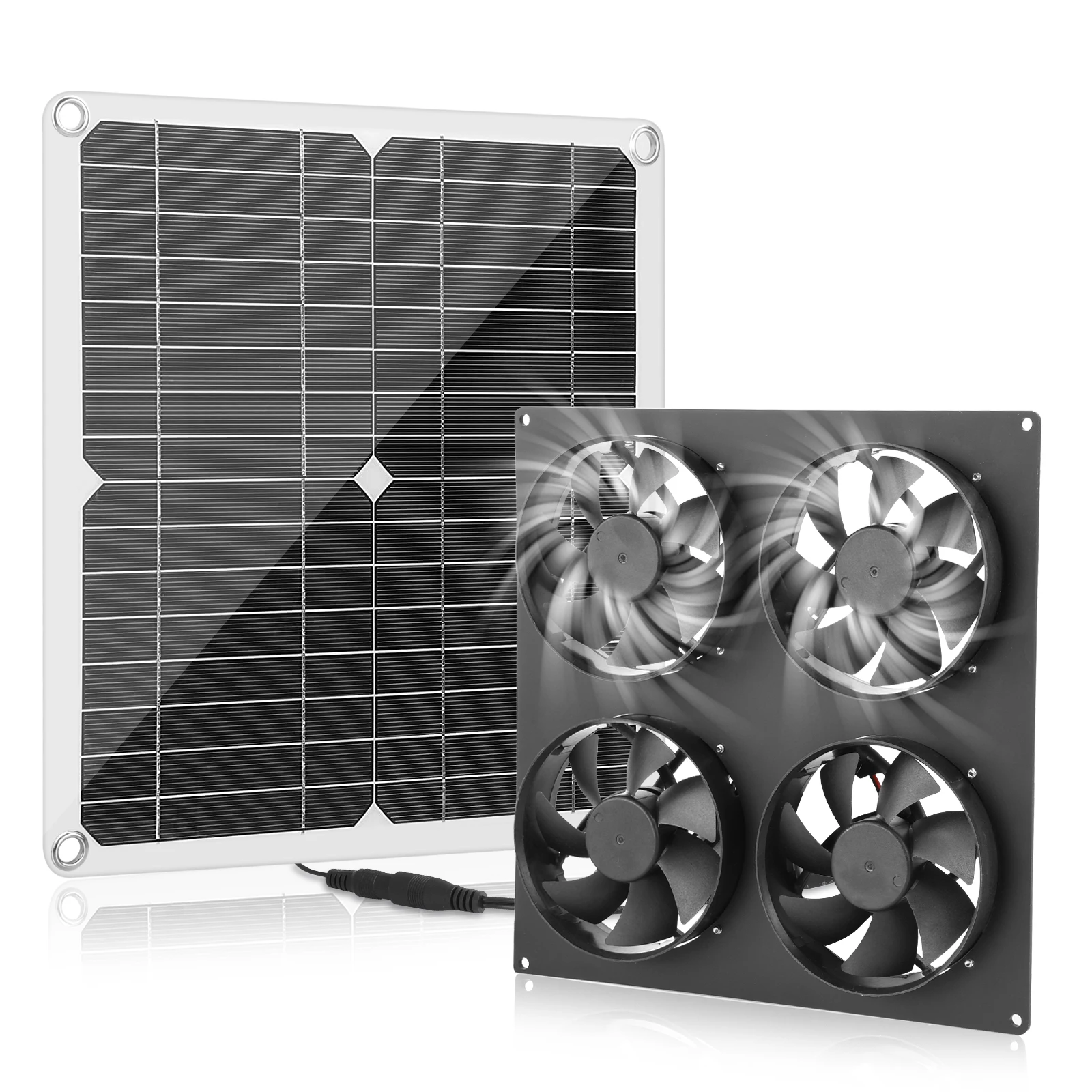 20W 12V Solar Panel Exhaust Fan Kit 4 Fans Waterproof Outdoor Solar Ventilation Fan for Chicken Coop Greenhouse Pet House Window