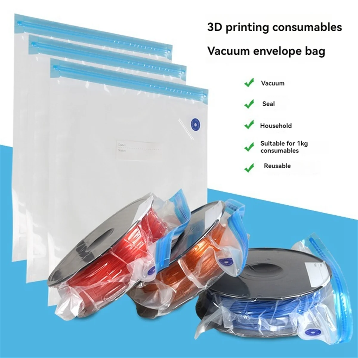 3D Printer Vacuum Bag Filament Storage Bag Storage Moisture Dustproof Vacuum Sealed Bag for 3D Printing Supplies B