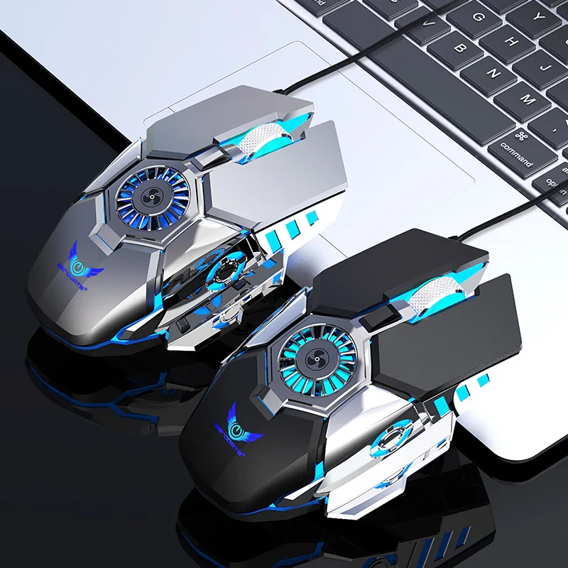 Wired Game Mouse With Fan Blow Away Hand Sweat RGB Backlight Firepower Key 7200DPI Adjustable Play Game Fan Mause Palmar Player