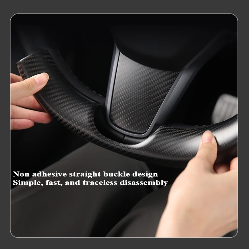 Real Carbon Fiber 3K 240G Handmade Car Steering Wheel Trim Cover Frame Snap-in Covers For Tesla Model 3 Y Interior Accessories