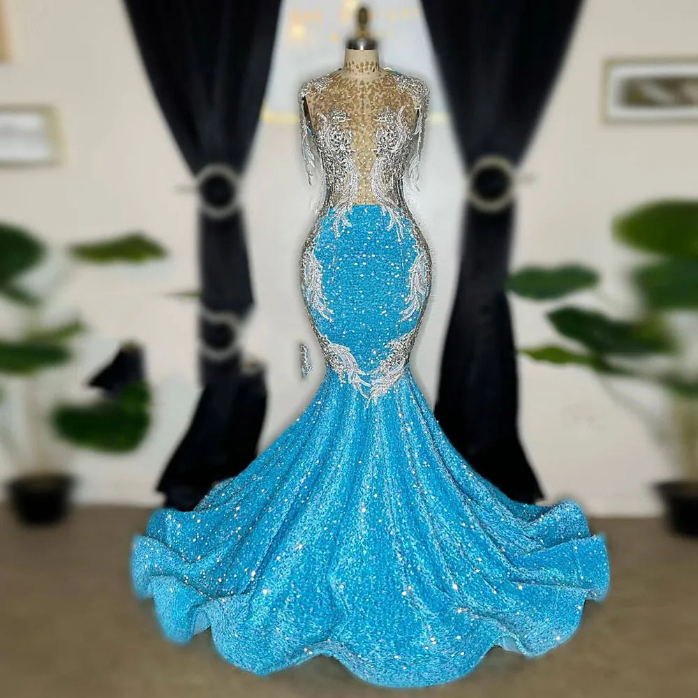 

Luxurious Blue Prom Dresses 2025 African Matric Dance Rhinestones Party Dress Mermaid Evening Gowns Customized