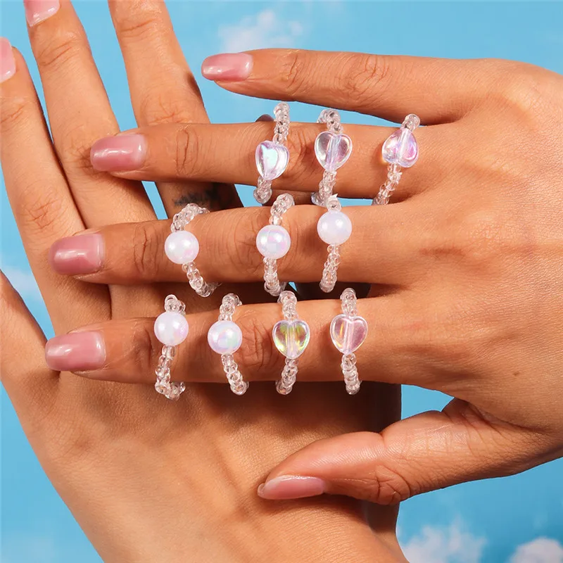 Aihua Koreanische Bunte Kleine Blume Ring Sets Böhmen Handgemachte Multi Perlen Reis Perlen Finger Ring Für Frauen Strand Schmuck Geschenke – Detail 28