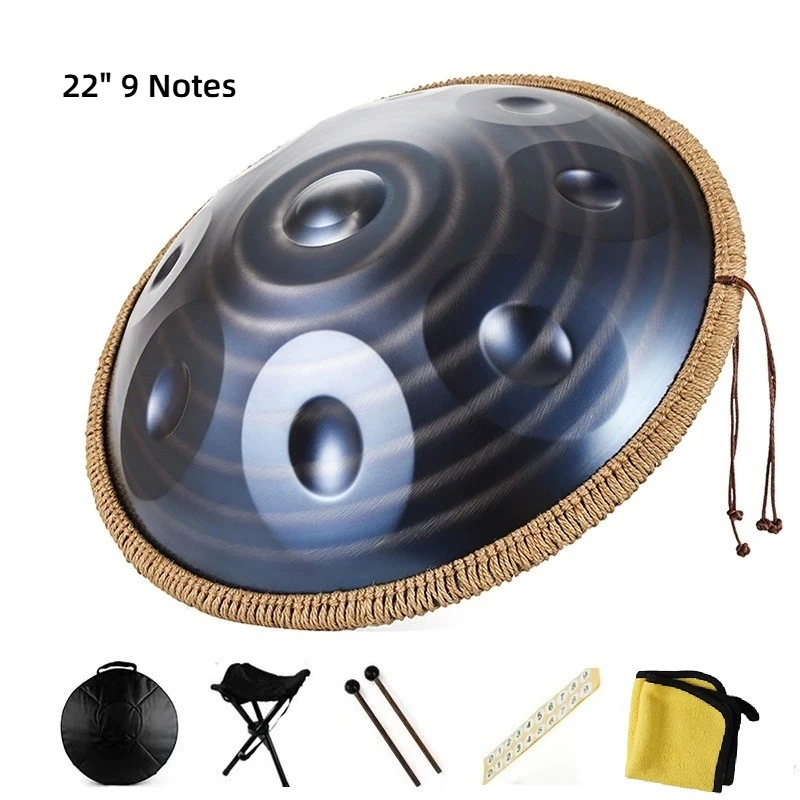 22 Inch Handpan D Kurd 9/10/12 Notes Nitride Stainless Steel Pantam Drum 440/432Hz Meditation Yoga Stage Performance Hand Drum