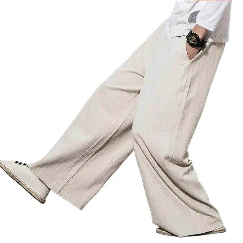 

Men's China Style Straight Trousers Solid Comfortable Loose Wide Leg Pants Plus Size M-7XL White Red Black