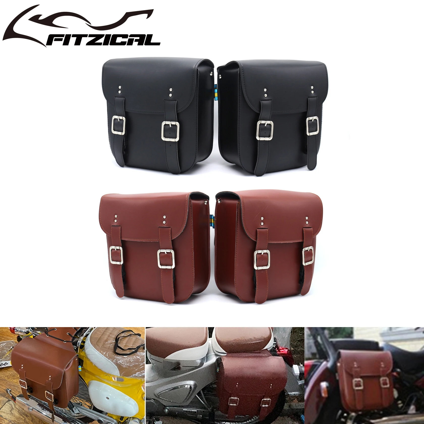 

2Pcs Motorcycle Vintage PU Leather Saddle Bags Side Tool Bag Luggage Saddlebags Waterproof Bag For Harley Sportster XL Touring
