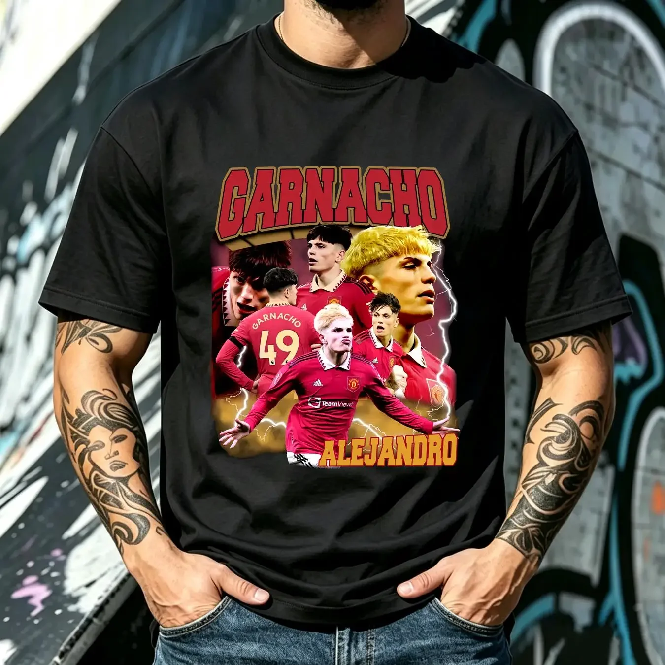 washed T Shirt Limited Alejandro Garnacho Vintage SweaT Oversize GEE216 long or short sleeves vintage Washed Stretched