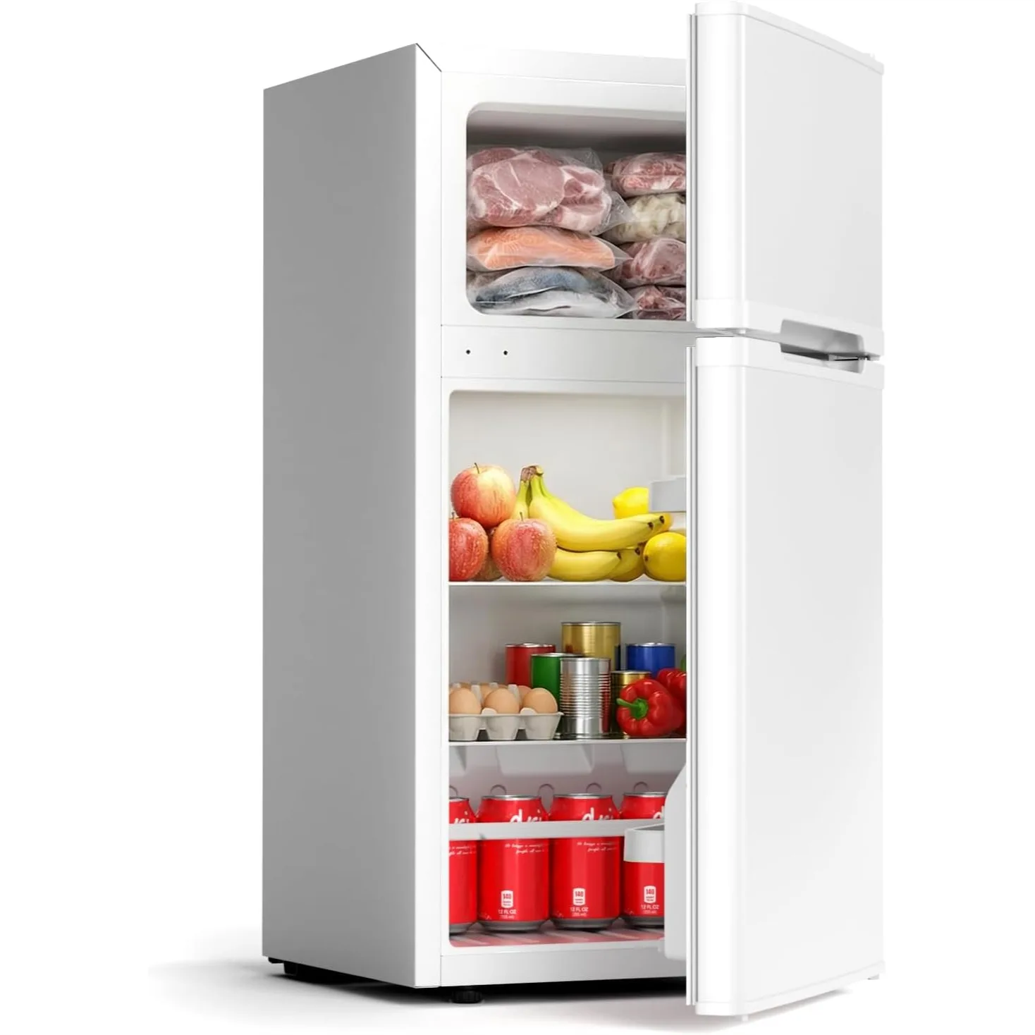 

2.5 Cu.Ft Compact Refrigerator with Freezer, Double Reversible Door, Removable Shelves, Mini Fridge for Dorm Office Bedroom