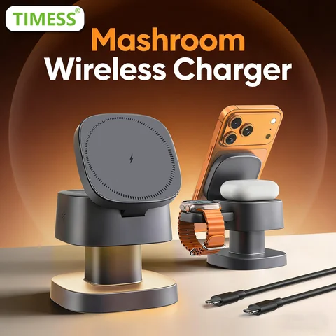 TIMESS Night Light Mashroom Wireless Charger 3-IN-1 For iPhone17 16 15…