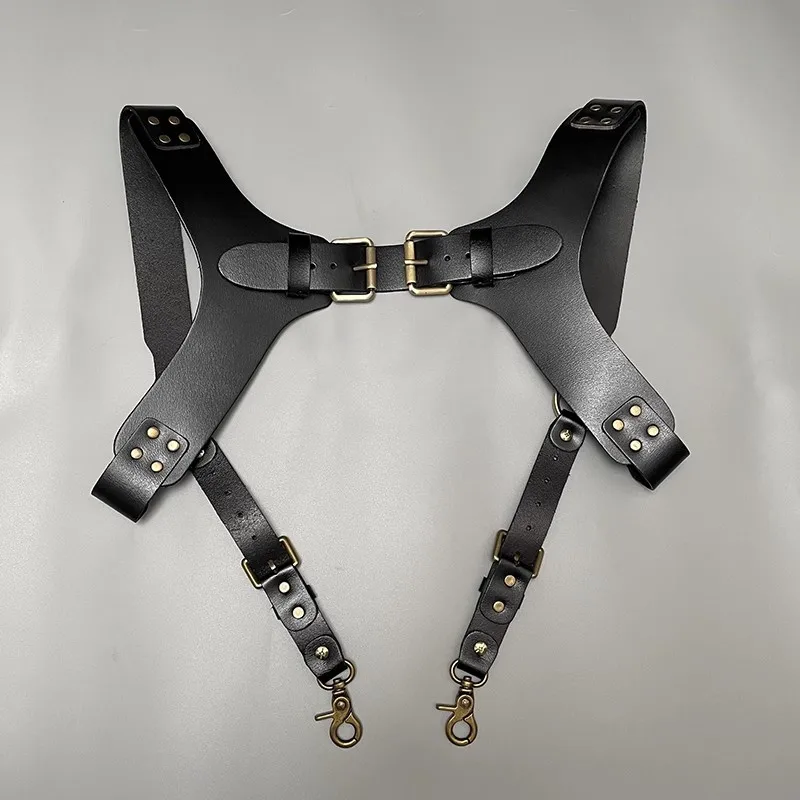 

Men's Adjustable Leather Suspenders 3 5 Cm Shoulder black Straps Double Shoulders Pants Braces Harness Belt
