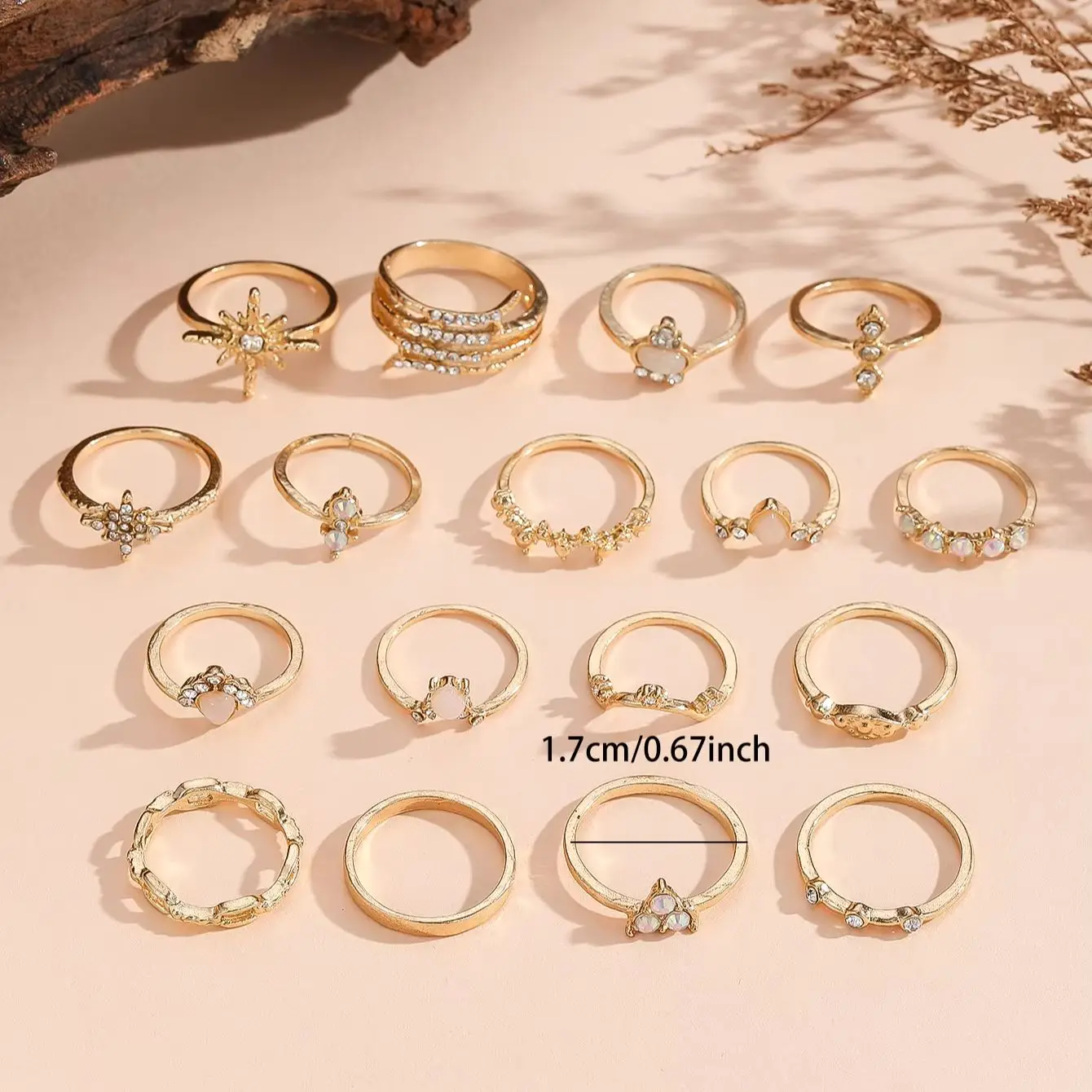 17 Pieces Of New Bohemian-Style Retro Geometric Fashion Moonstone Openwork Water Drop Women's Wedding Banquet Ring Set