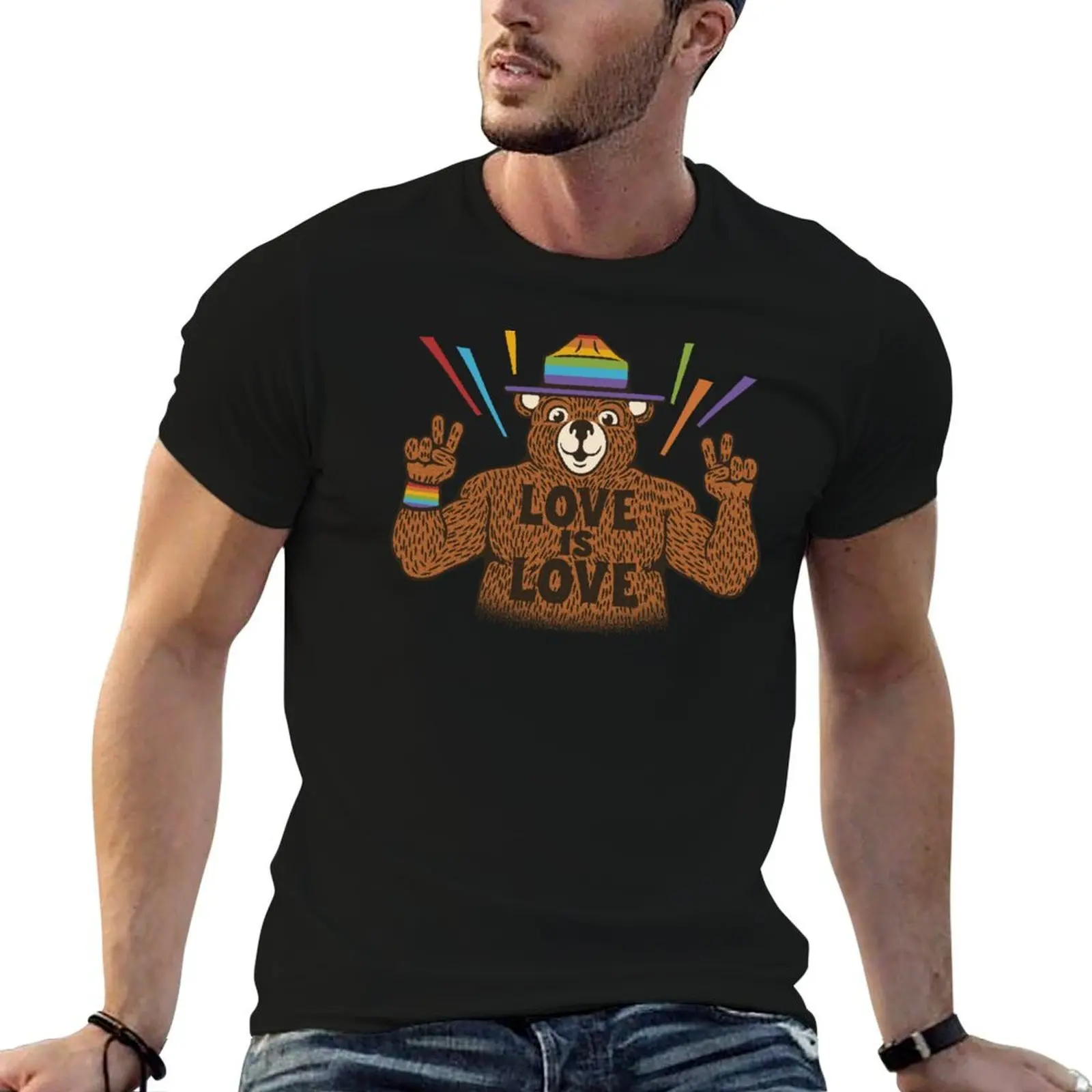 

Love is Love Bear Pride Flag by Tobe Fonseca T-Shirt man t shirts for men casual mens graphic t shirts T-Shirt