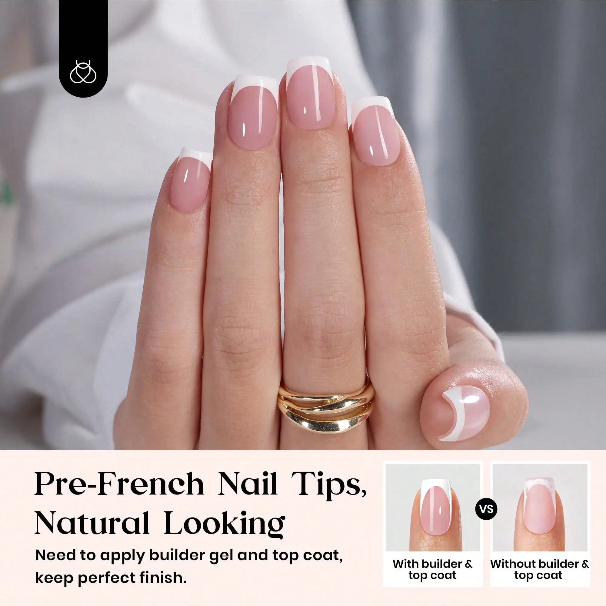 Beetles French Tips Press On Nails: 150 Pcs Pink Short Square Press On Nails Fake Nail Tips