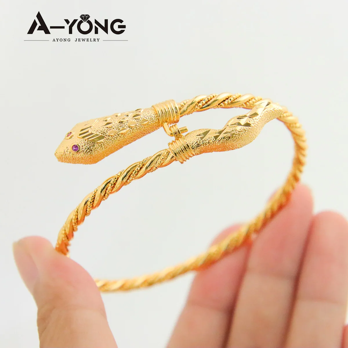 AYONG Gold Color Snake Twisted Cuff Bangles 21k Gold Plated Vintage Single Double Layer Bracelets Dubai African Luxury Jewelry