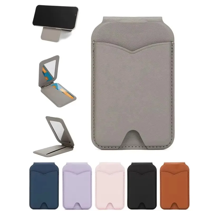 

Сильный магнитный держатель для карт, кожаный кошелек для Magsafe iPhone 16, Samsung S25, ультра с зеркалом для макияжа, складной чехол-подставка для телефона