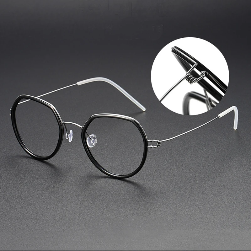 Handmade Screwless Irregular Round Glasses Frame Women Vintage Titanium Acetate Ring Eyeglasses Men Ultralight Optical Eyewear