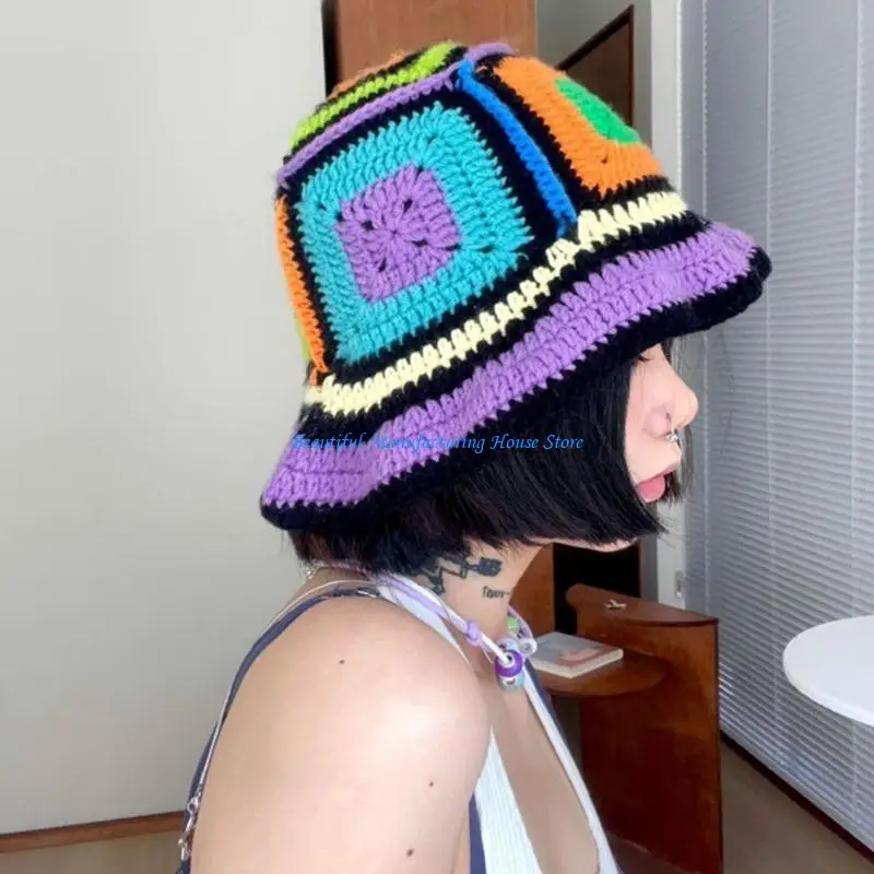 

E56A Girl Contrast Color Knit Beanie Hat Y2K Party Hat Photo Props Hot Girl