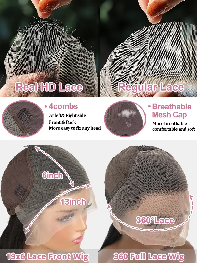 30 40 46Inch 13x6 HD Body Wave Lace Frontal Human Hair Wig 250 Density Raw Pre Plucked 13x4 360 Full Lace Front Wigs Human Hair image 6