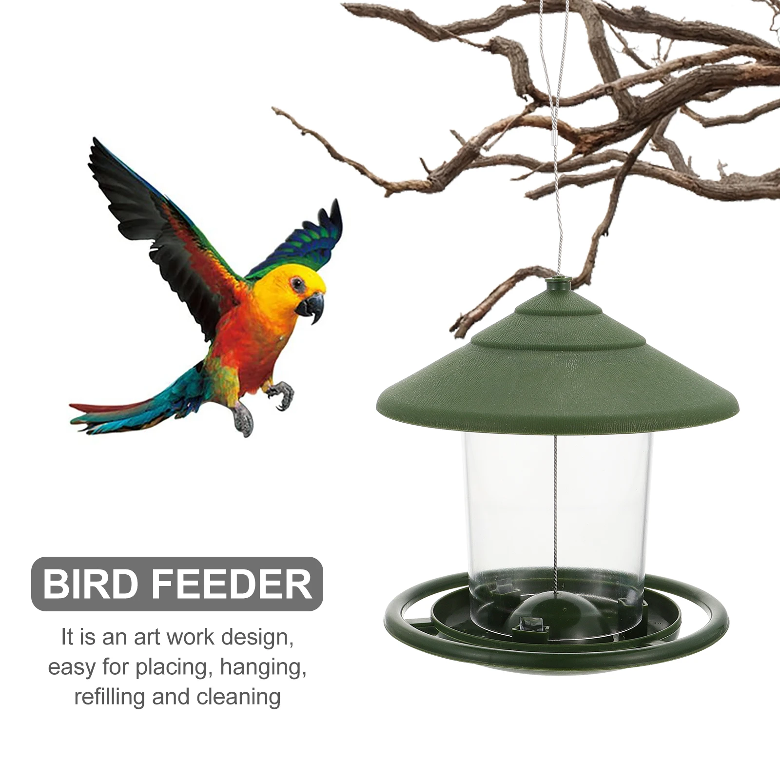 

1pc Bird Feeder Dispenser Outdoor Hanging Bird Food Container Durable Garden Balcony Feeding Holder Easy Install
