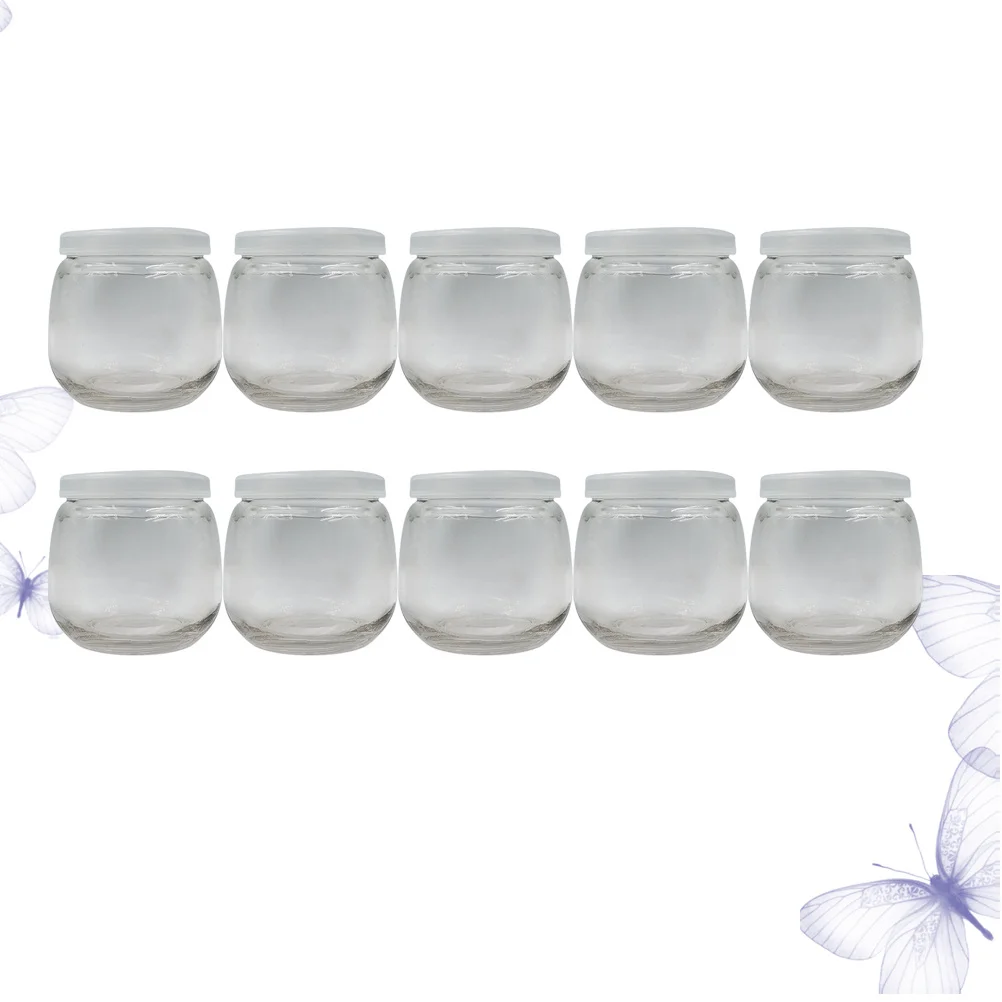 

10 Pcs Milk Cups with Lids Bottle Pudding Glass Dessert Clear Yogurt Containers