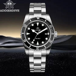 ADDIESDIVE Luxury 39mm Men Watch New AD2066 Stainless Steel Quartz Watch Ceramic Bezel Waterproof 200m Domed Glass Lume Watch