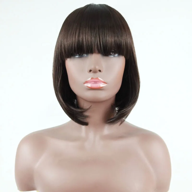 Women's short bob straight hair realistic synthetic fiber wig
