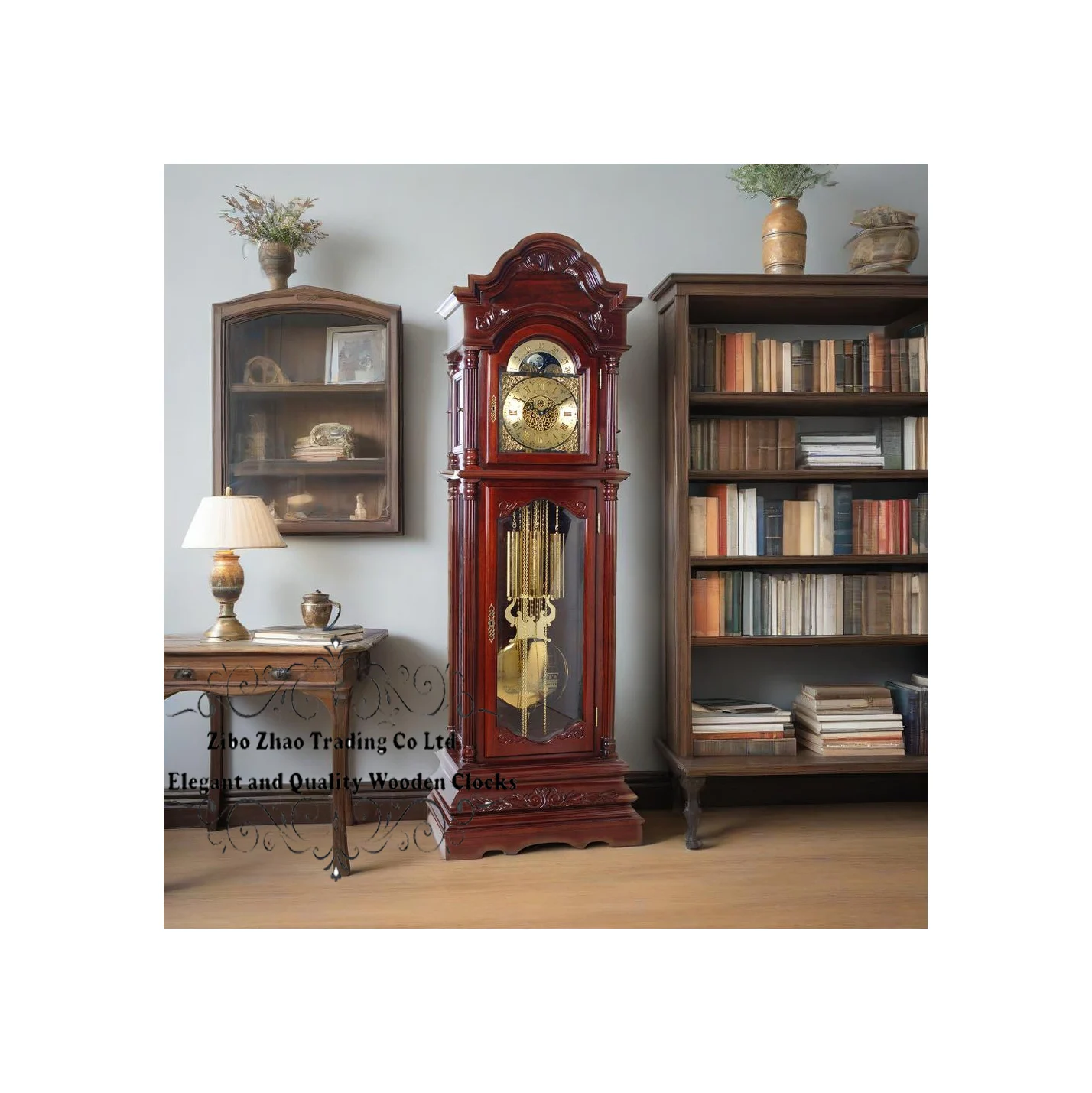 Home Furnishings Contemporary Luxury Grandfather Clock Burnished Oak Finish Solid Basswood Mechanical No Distressing Vintage