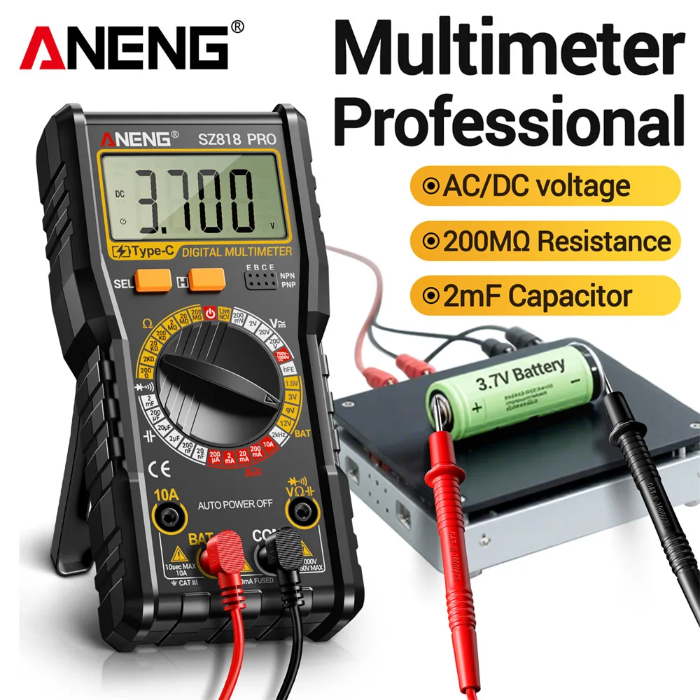 Digital Multimeters Rechargeable ANENG SZ818 Pro Professional AC/DC Voltage NCV Ammeter Voltmeter HFE Triode Capacitor Test Tool