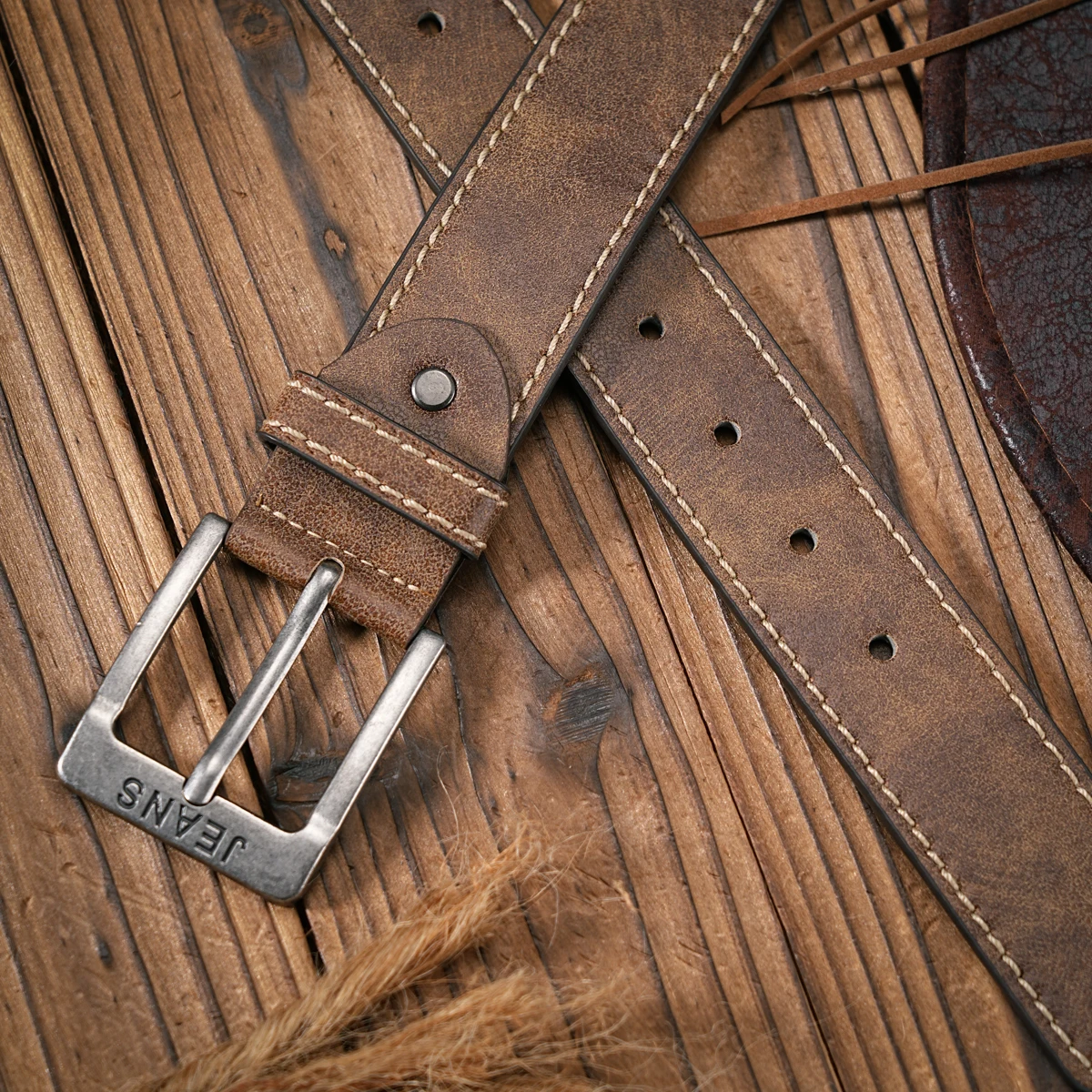 Herren - Damen - Western-Denim - PU-Leder - Gürtel - Vintage-Jeans mit geschnitzter Schnalle Brauner Gürtel – Detail 2