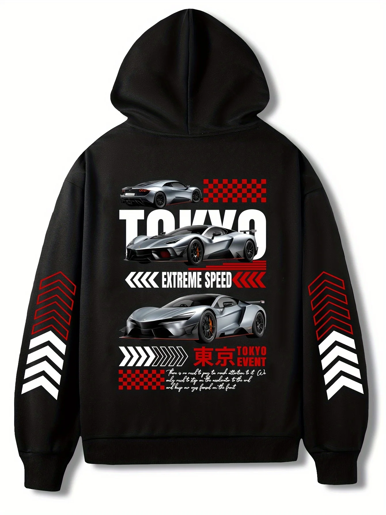 Men's Tokyo Extreme Speed Sport Pattern Hooded Sweatshirt for Japanese Street Racing Casual Loose Streetwear