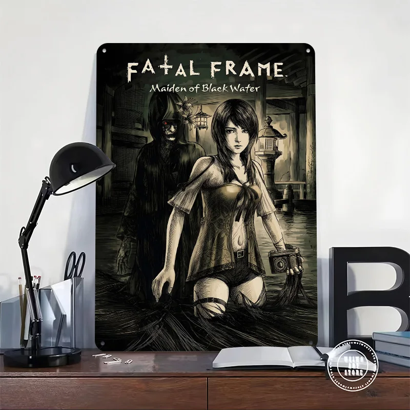 Fatal Frame Maiden of Black Water Art 3D Printed Texture Poster Personalized Wall Art Retro Metal Tin Signs for Home Decorations